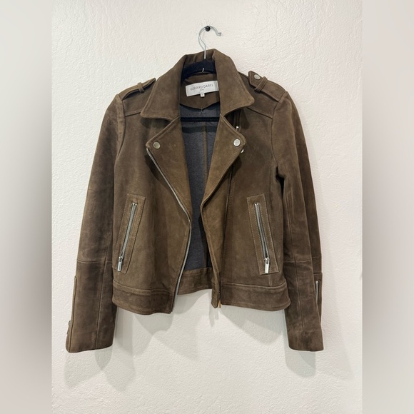 Gerard Deral Maud Suede Biker Jacket in Dark Brown size FR 36, US Small - Picture 2 of 7
